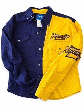 Vintage Wrangler Navy and Yellow Collar Western Shirt